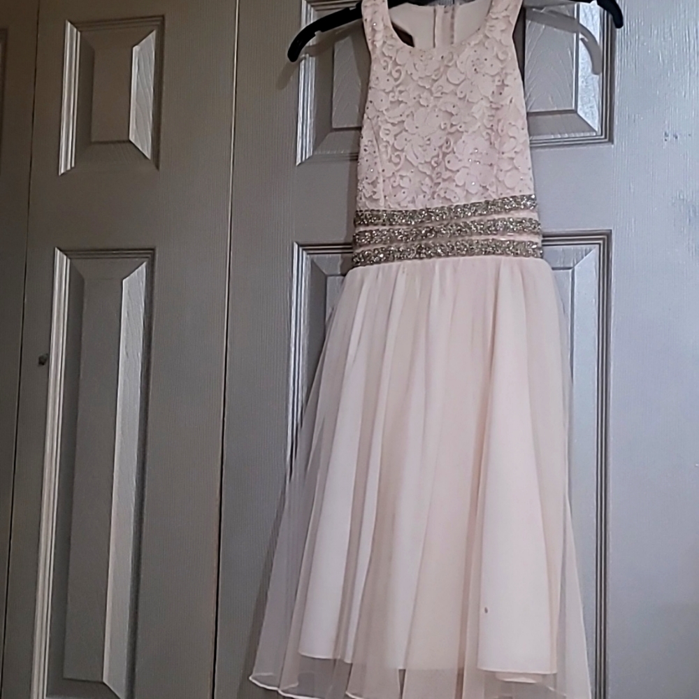 Speechless Kids Girls Lace Chiffon Beaded Waist Holiday Dress, Size 12.
